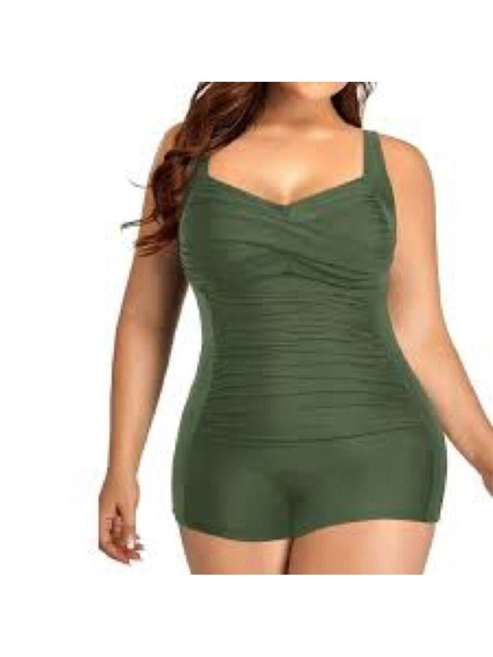 Marinella Green Ruched One Piece Swimsuit with Sweetheart Neckline Sz 14